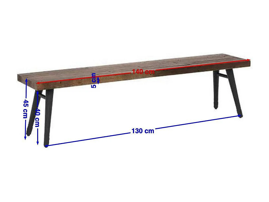 Banc de table bois recyclé piètement noir 140 cm ADÉLAÏDE