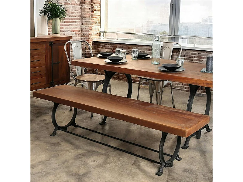 Banc industriel vintage bois recyclé 180 cm LEEDS