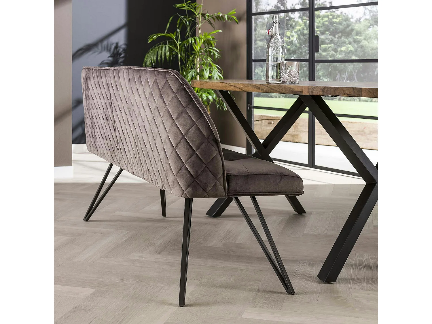 Banc de table à manger en velours gris 160 cm MELBOURNE