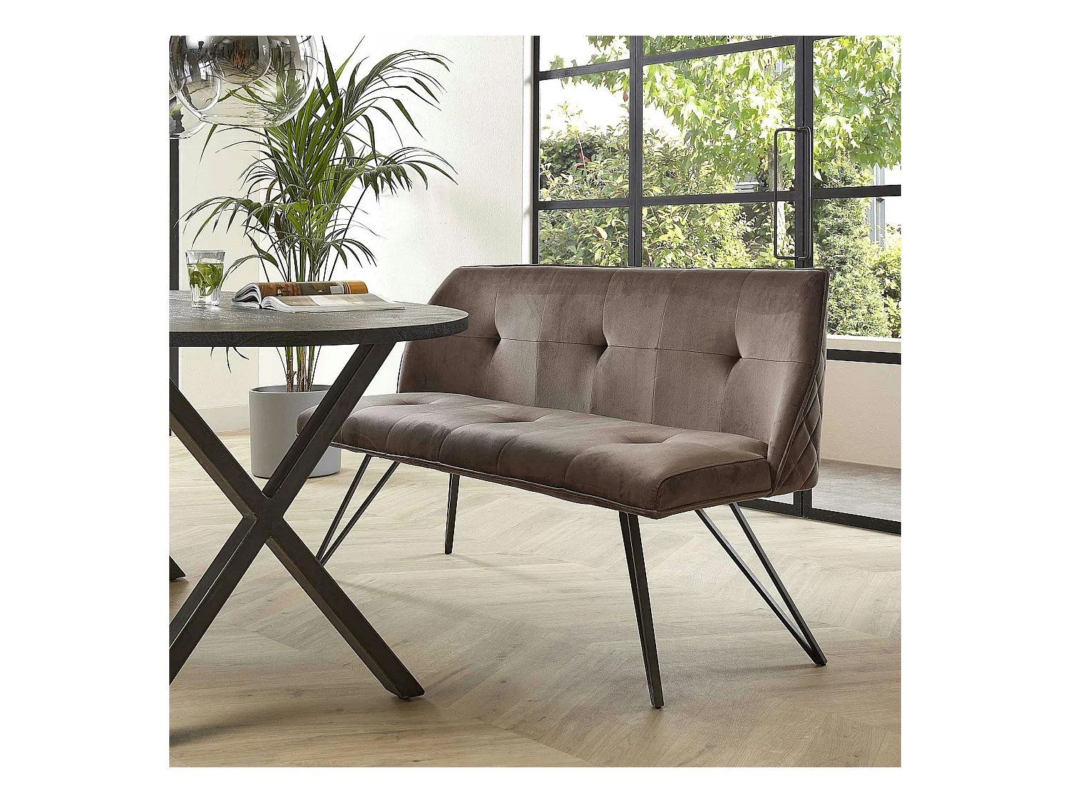 Banc de table à manger en velours gris 160 cm MELBOURNE
