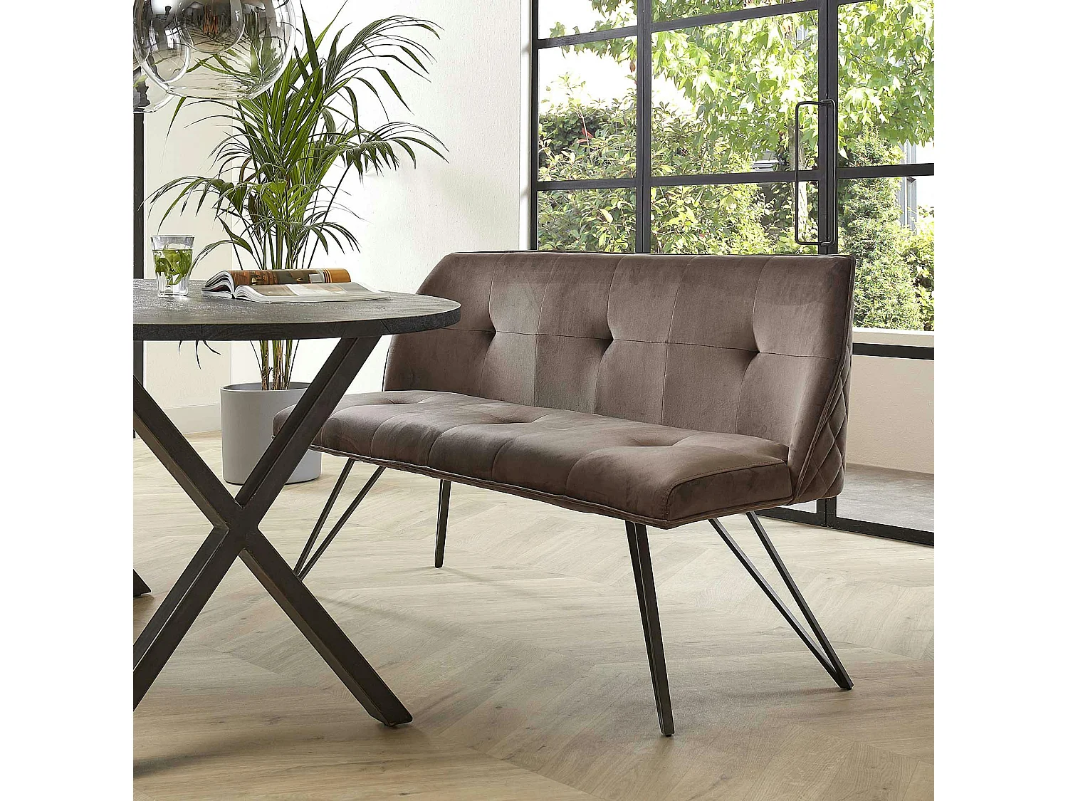 Banc de table à manger en velours gris 160 cm MELBOURNE