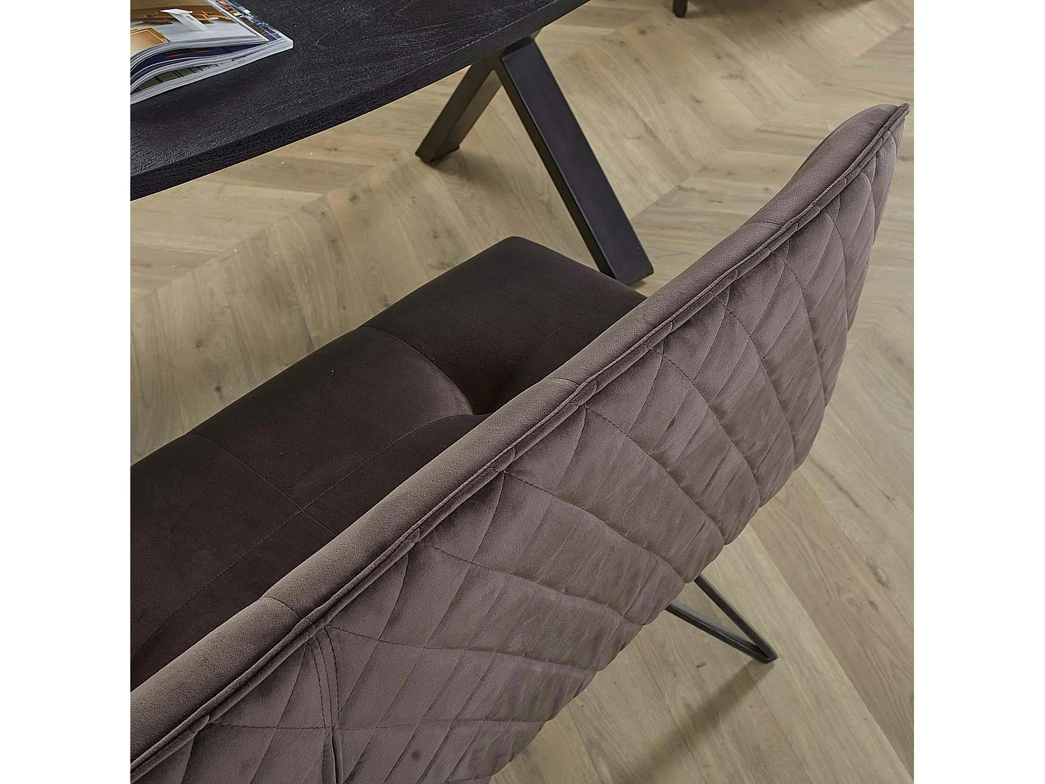 Banc de table à manger en velours gris 160 cm MELBOURNE