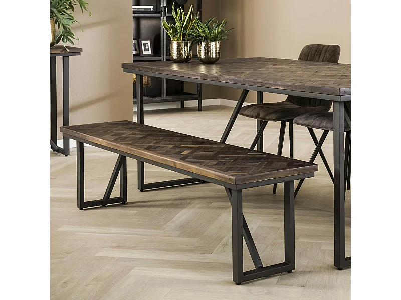 Banc de table en bois de teck brun motif croisé 170 cm AMBON