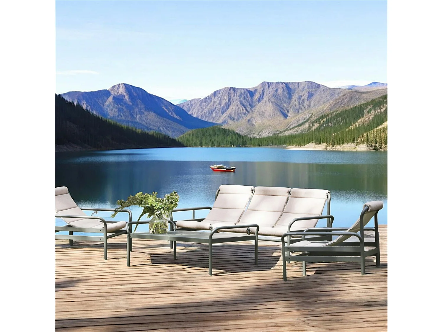 Salon de jardin en aluminium vert sauge (4 pièces) OSLO