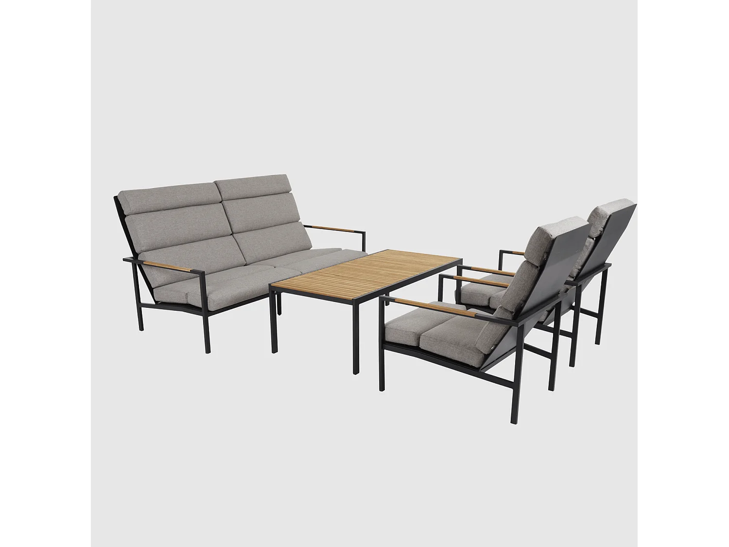 Salon de jardin en aluminium noir et teck (4 pièces) STOCKHOLM