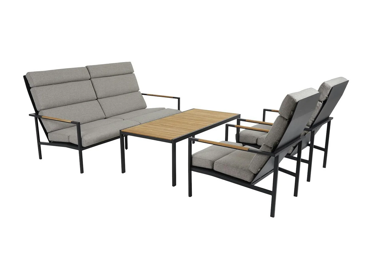 Salon de jardin en aluminium noir et teck (4 pièces) STOCKHOLM