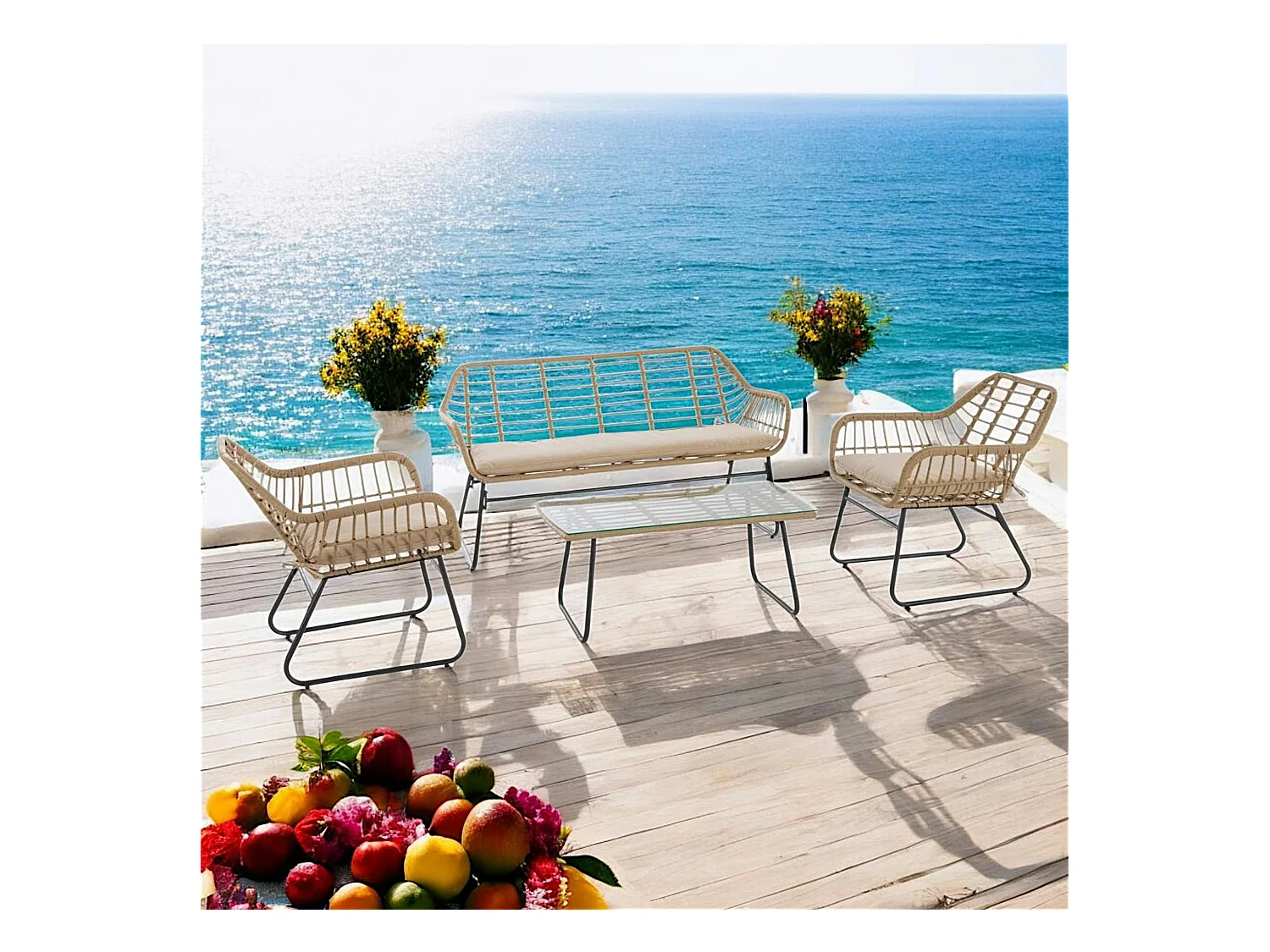 Salon de jardin en résine tressée façon rotin IBIZA
