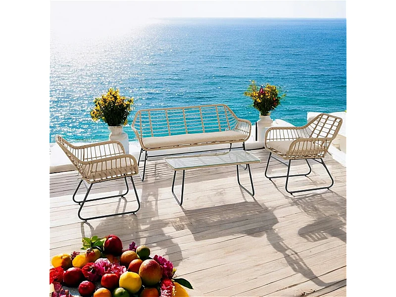 Salon de jardin en résine tressée façon rotin IBIZA