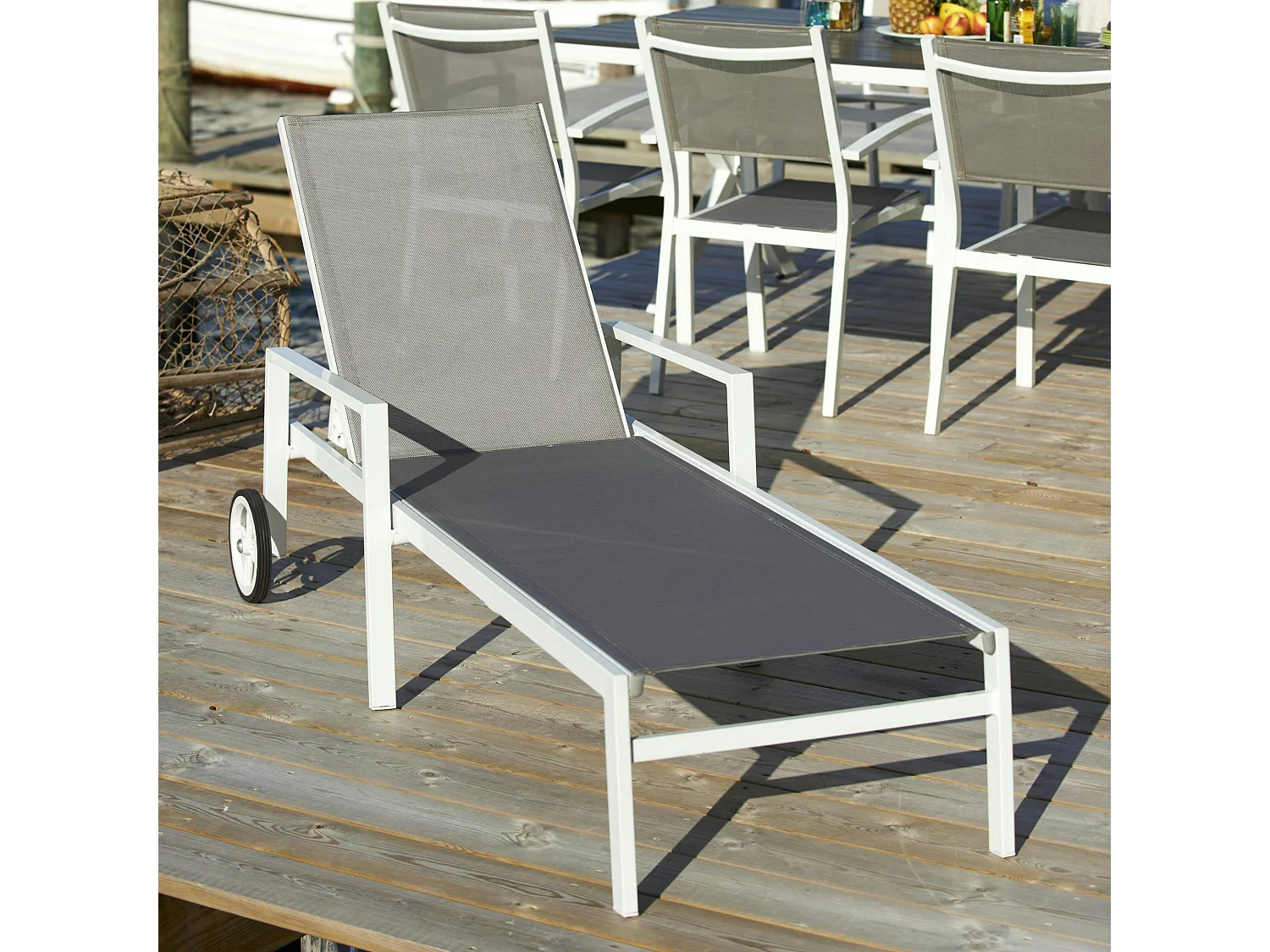 Transat à roulettes en aluminium blanc STOCKHOLM