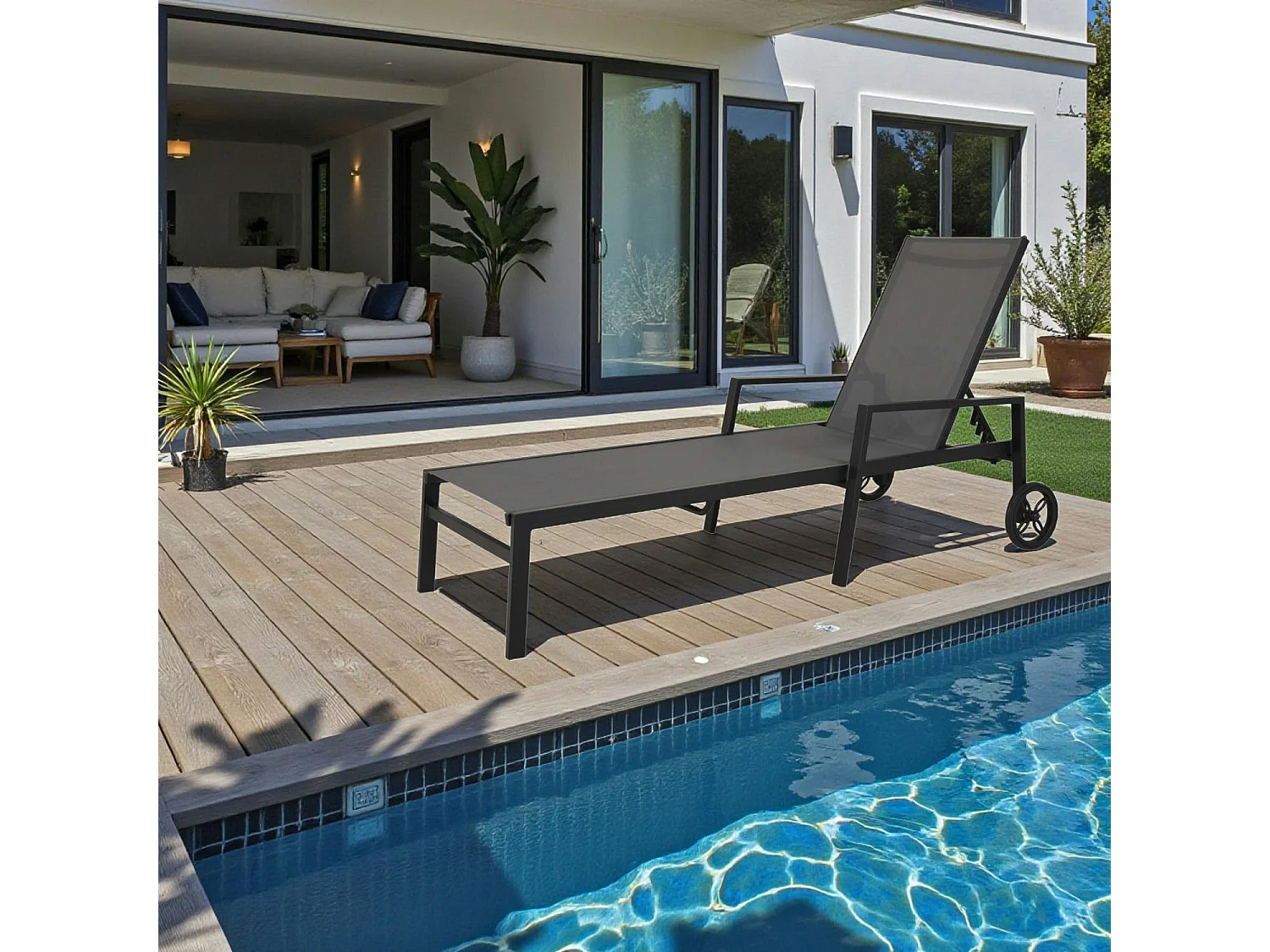 Transat à roulettes en aluminium noir STOCKHOLM