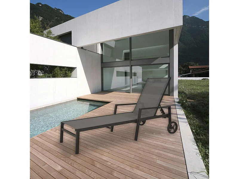 Transat à roulettes en aluminium noir STOCKHOLM