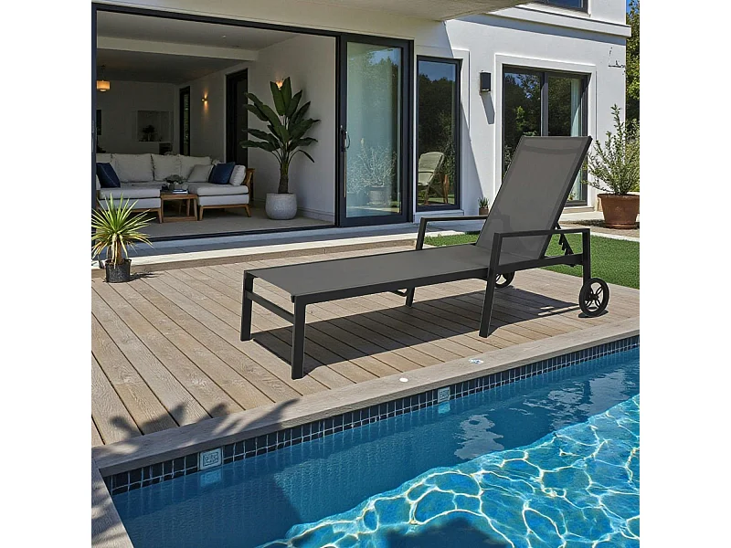 Transat à roulettes en aluminium noir STOCKHOLM