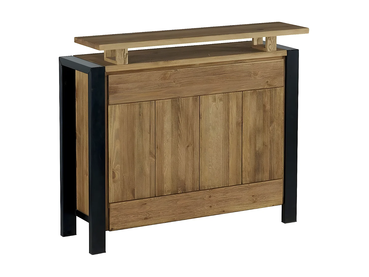 Meuble bar pin massif brossé 2 tiroirs 126cm LOUNDGE