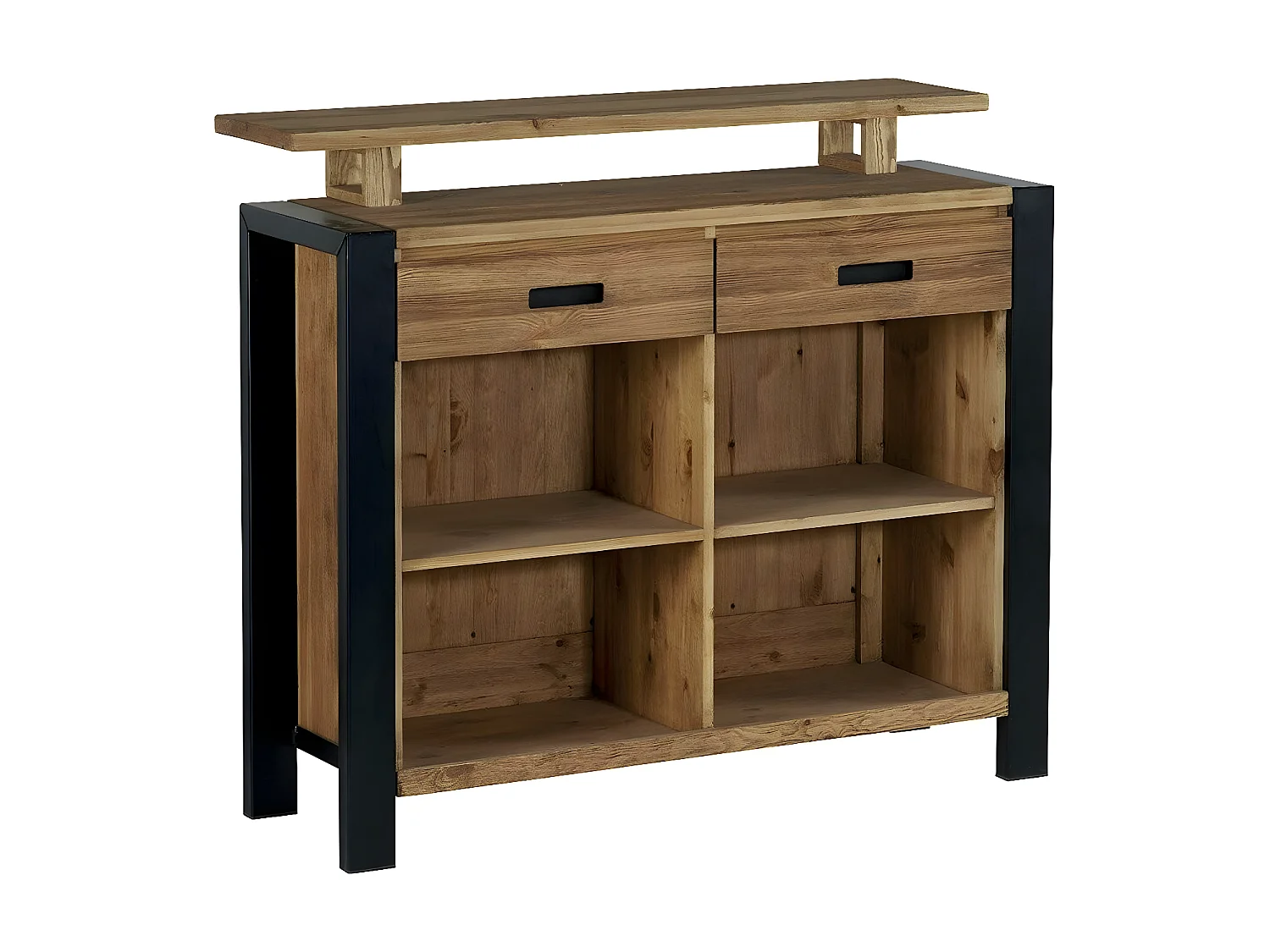 Meuble bar pin massif brossé 2 tiroirs 126cm LOUNDGE