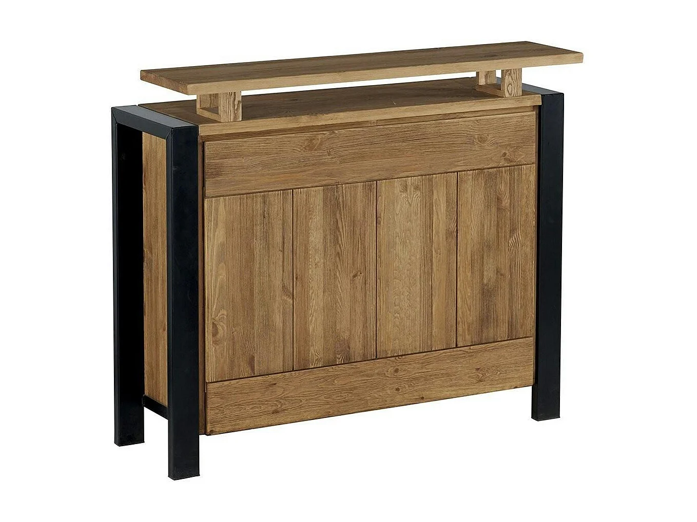 Meuble bar pin massif brossé 2 tiroirs 126cm LOUNDGE