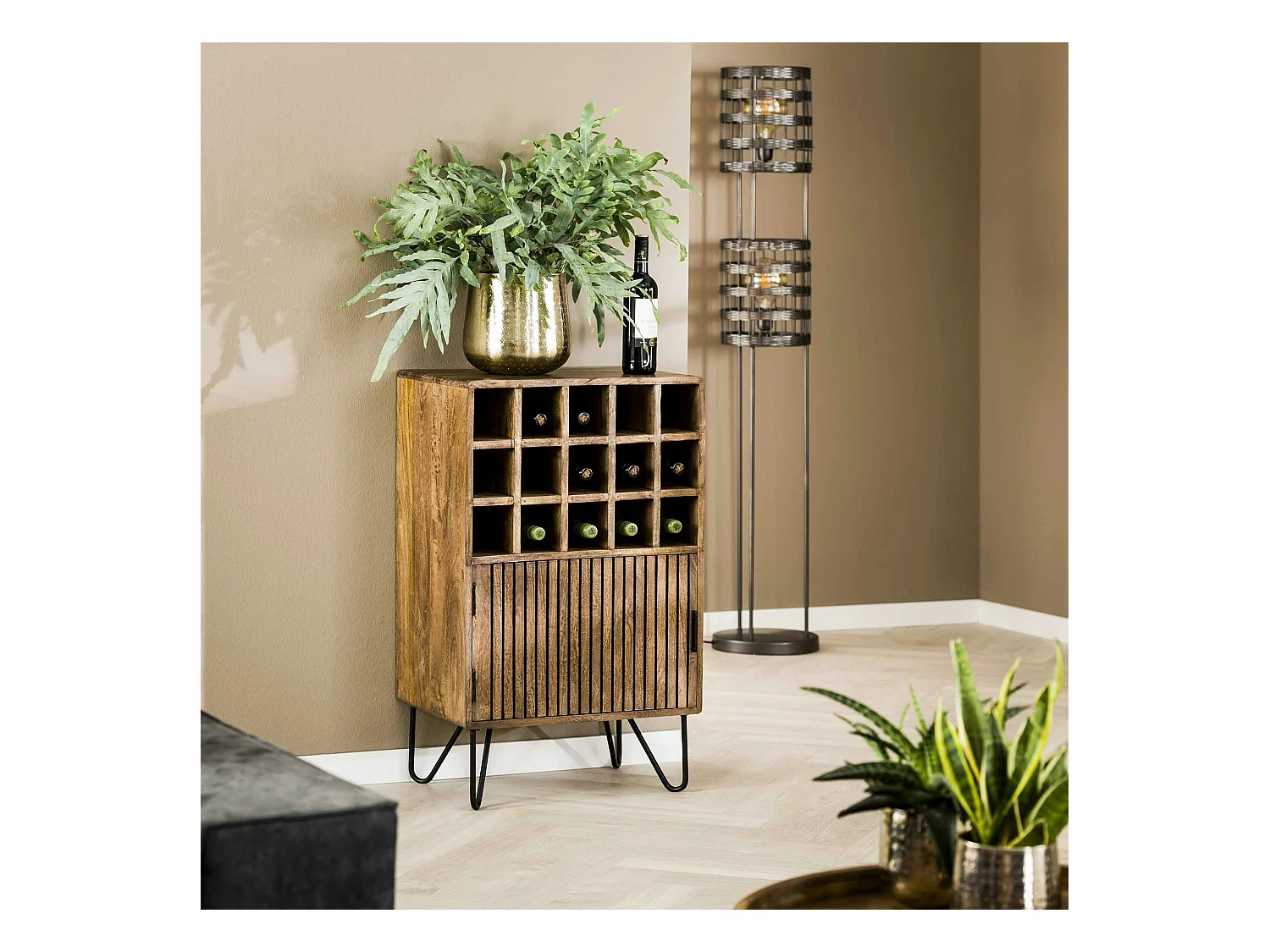 Meuble bar en bois de manguier strié DELHI
