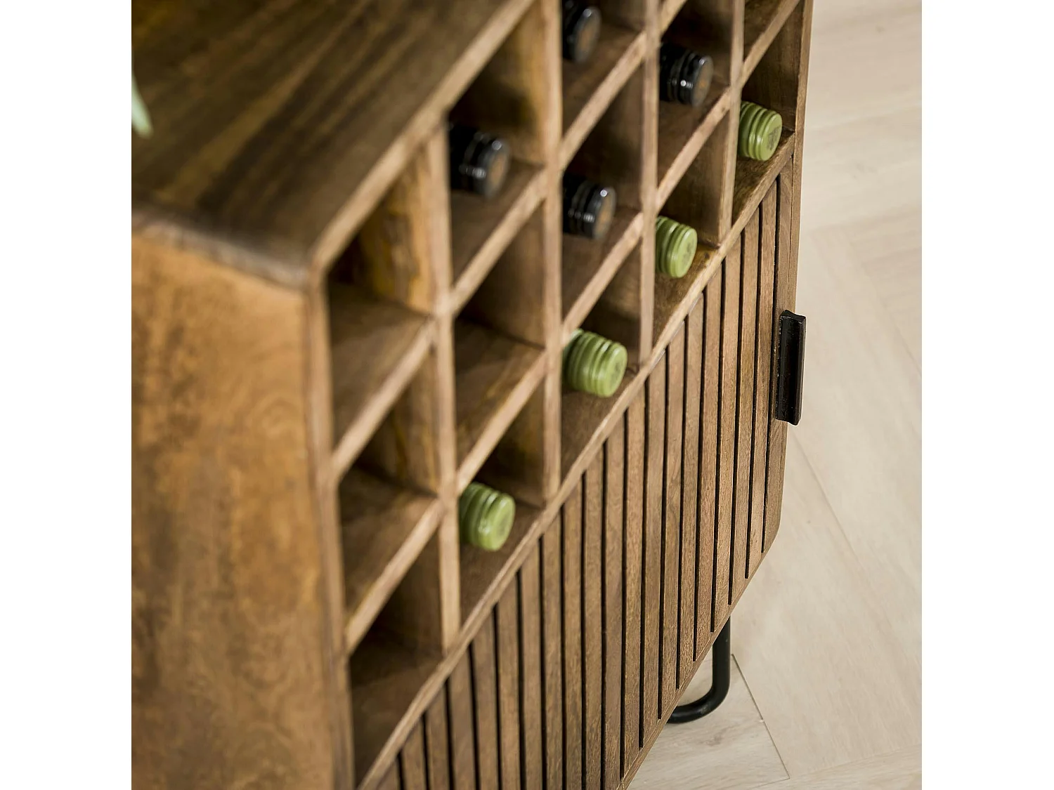 Meuble bar en bois de manguier strié DELHI