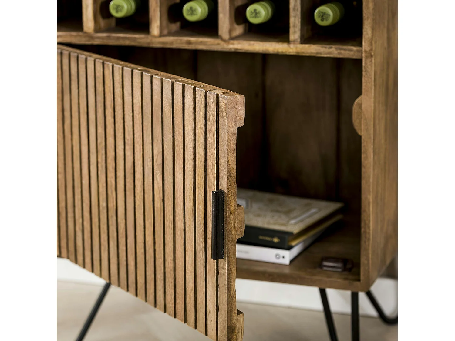 Meuble bar en bois de manguier strié DELHI