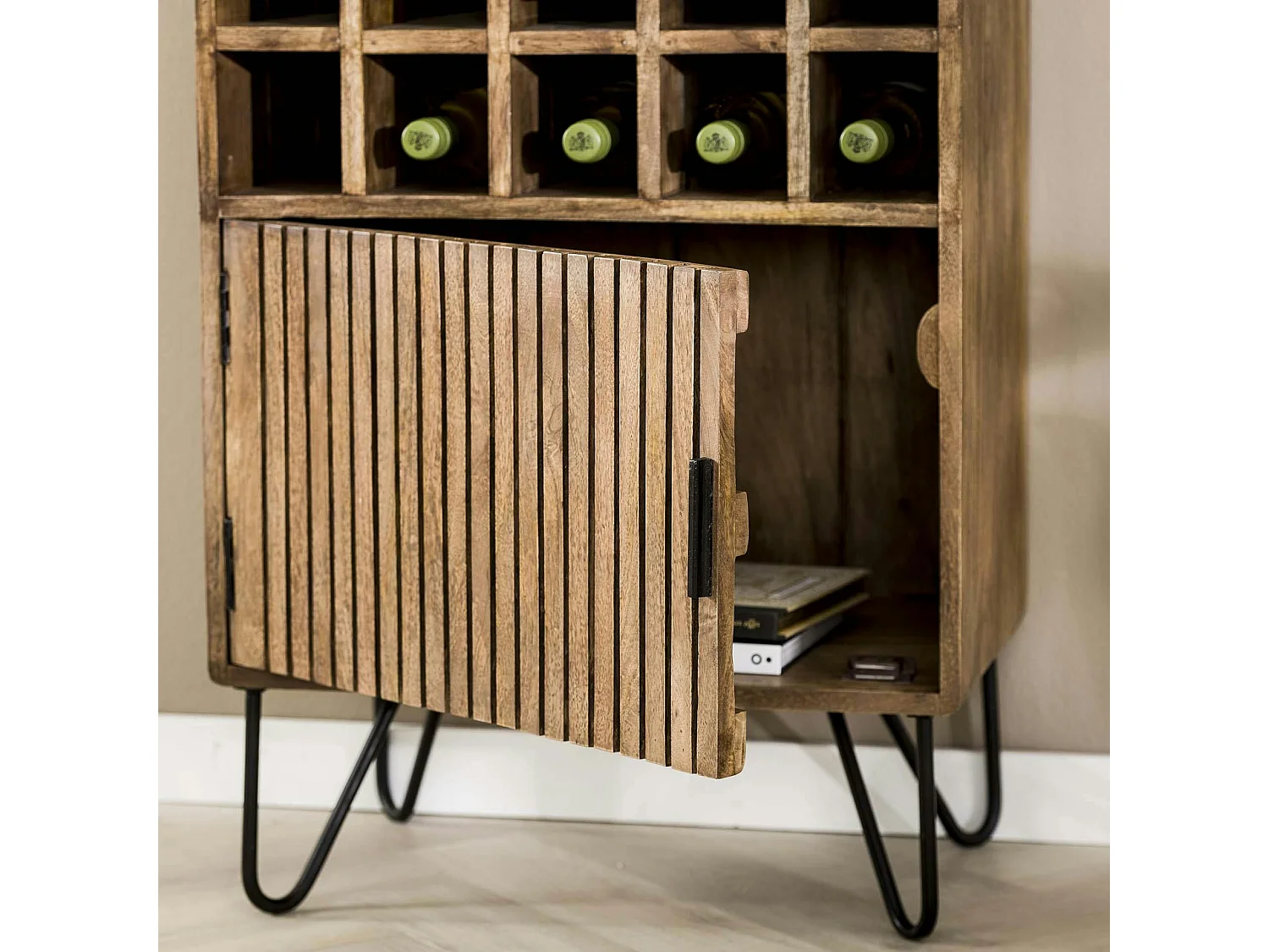 Meuble bar en bois de manguier strié DELHI