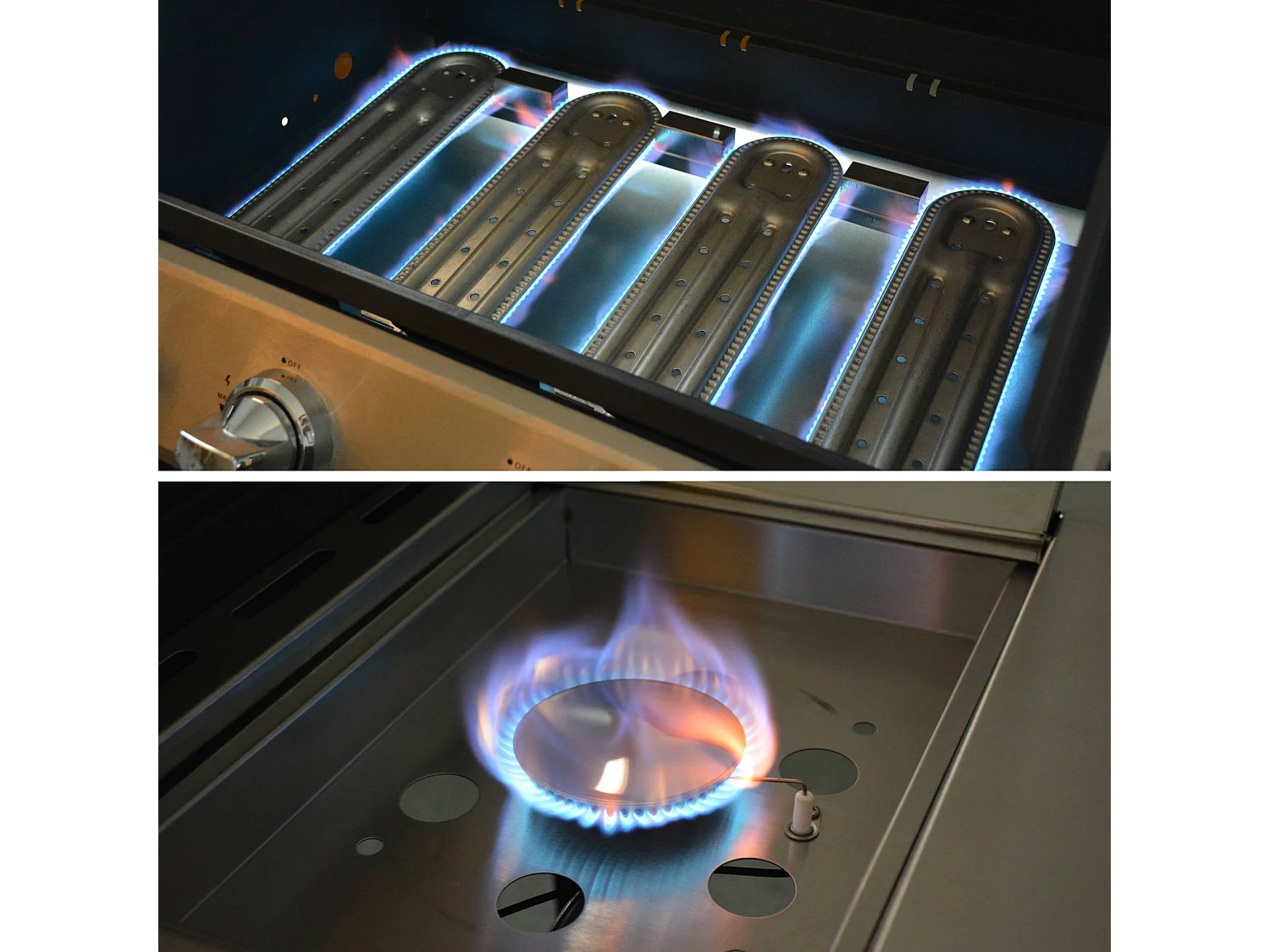 Barbecue. cuisine extérieure gaz - D'Artagnan - Barbecue 5 brûleurs dont 1 feu latéral. inox et noir. évier. planche à découper bois. ustensiles