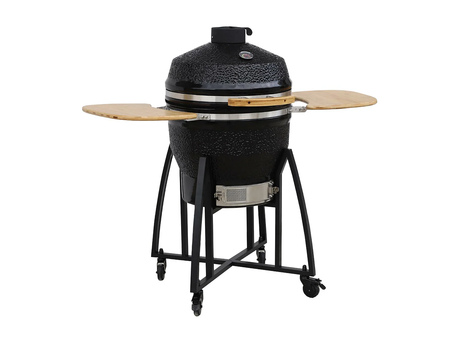 Barbecue a carbone, griglia e affumicatore, ceramica 57cm con ruote,