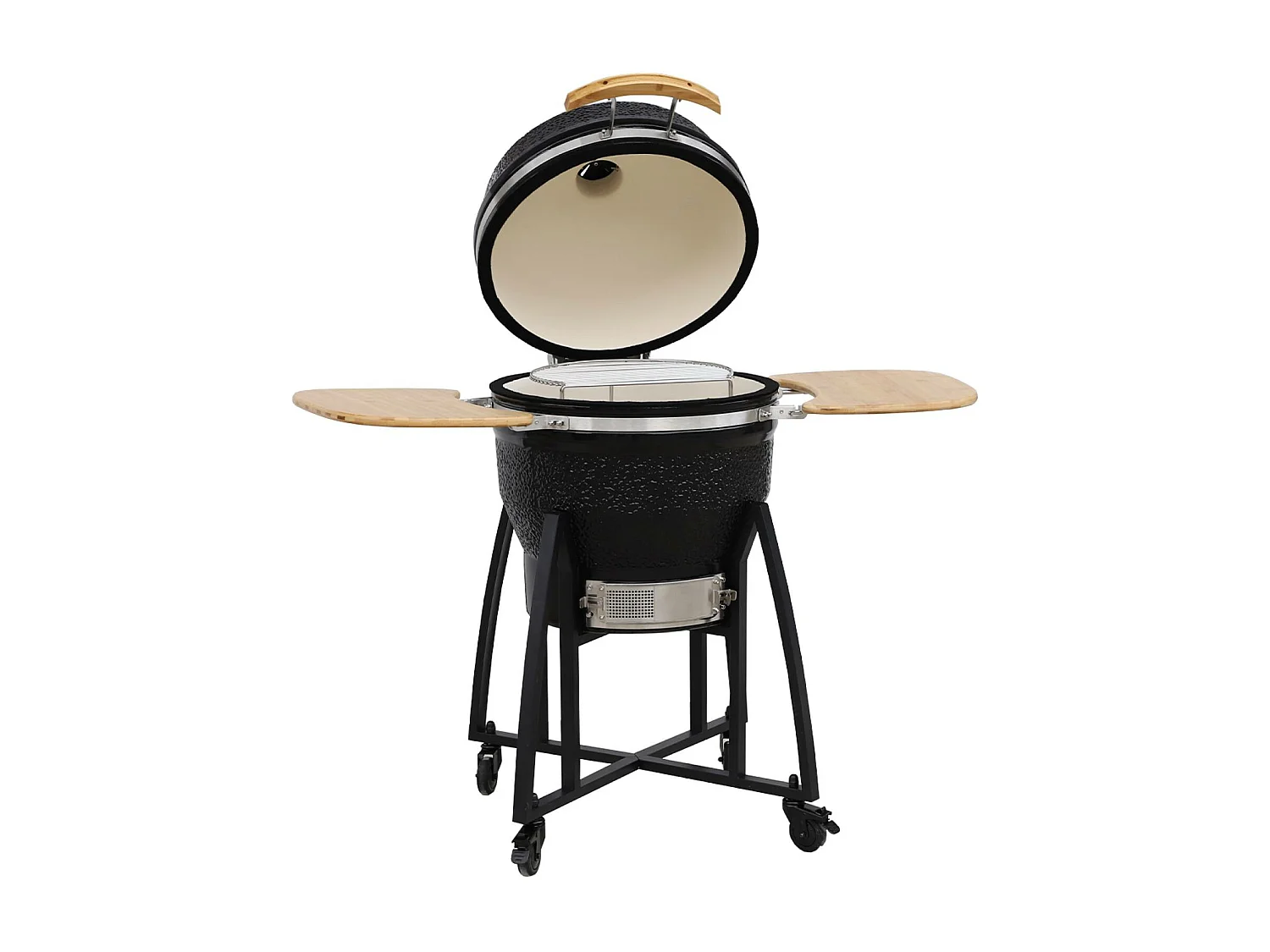 Barbecue a carbone, griglia e affumicatore, ceramica 57cm con ruote,