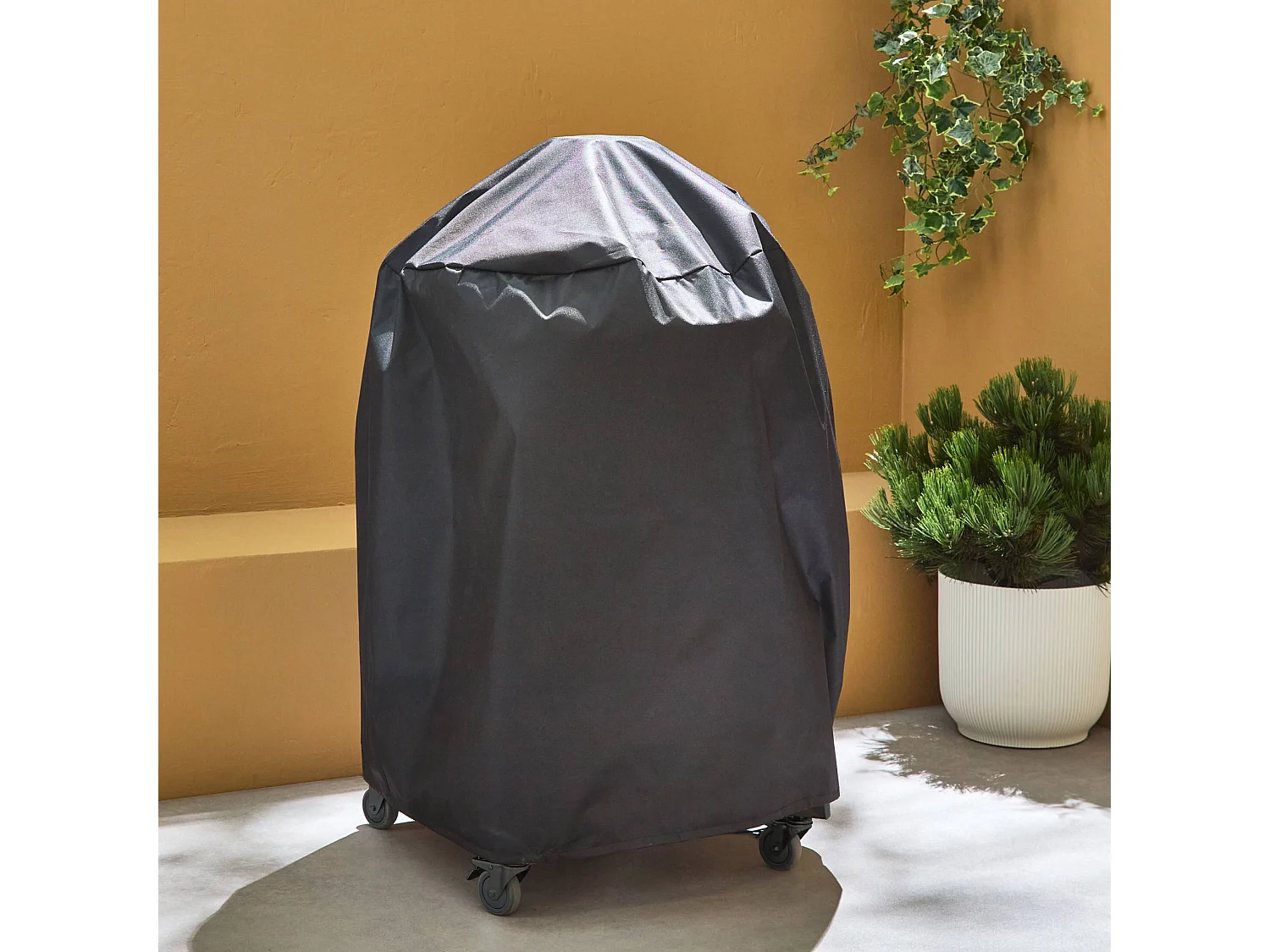 Barbecue a carbone, griglia e affumicatore, ceramica 57cm con ruote,