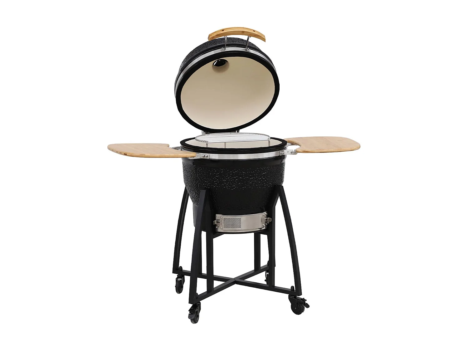 Barbecue a carbone, griglia e affumicatore, ceramica 57cm con ruote,