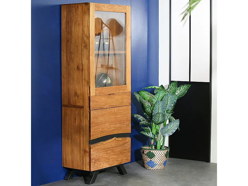 Colonne de rangement bois recyclé teck laque noire BARBADE