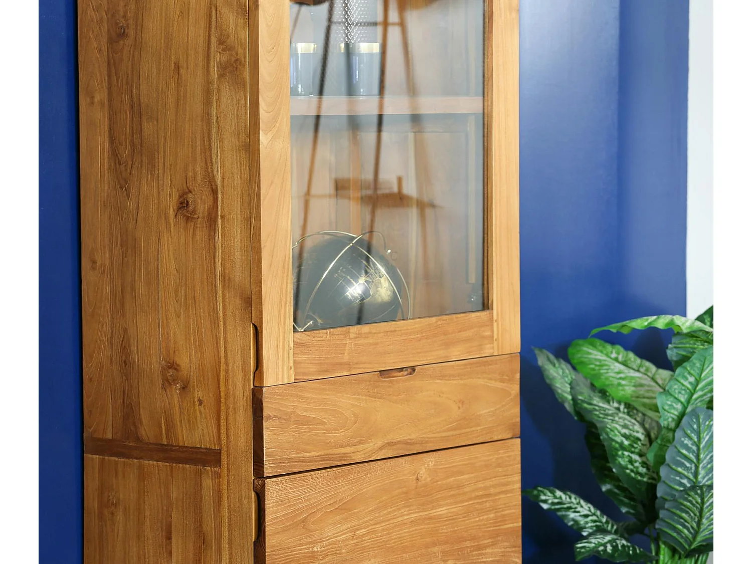 Colonne de rangement bois recyclé teck laque noire BARBADE