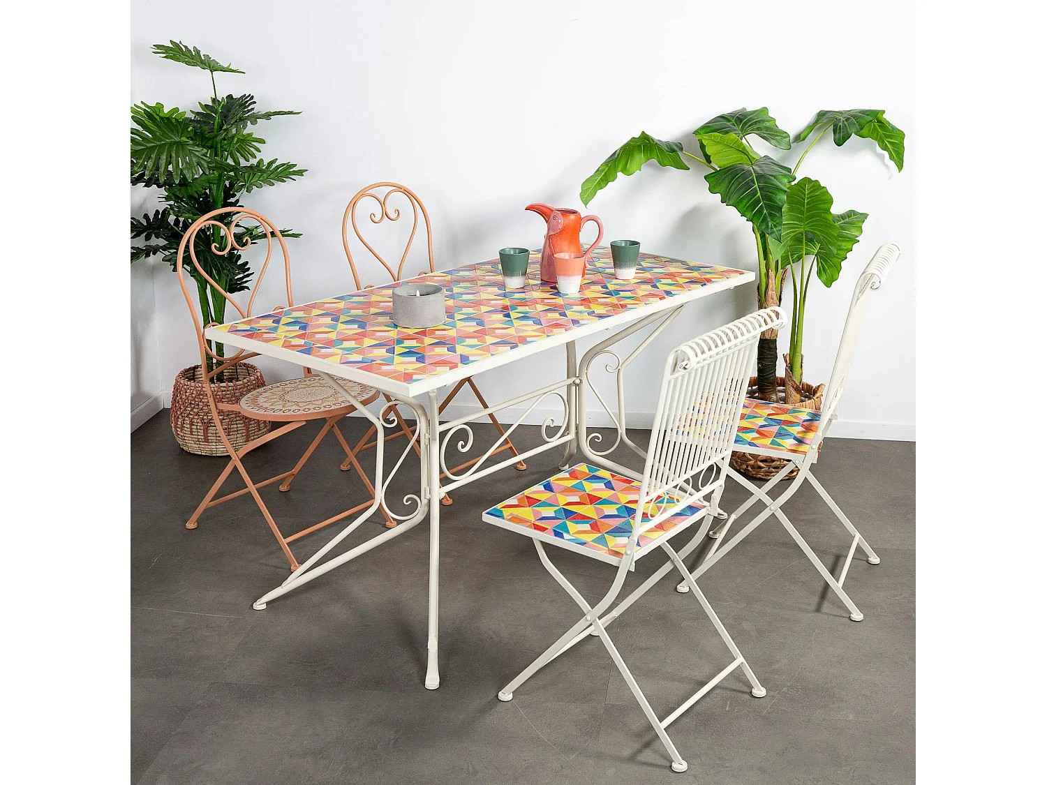 Table de jardin carreaux de ciment multicolores 140 cm GRENADE