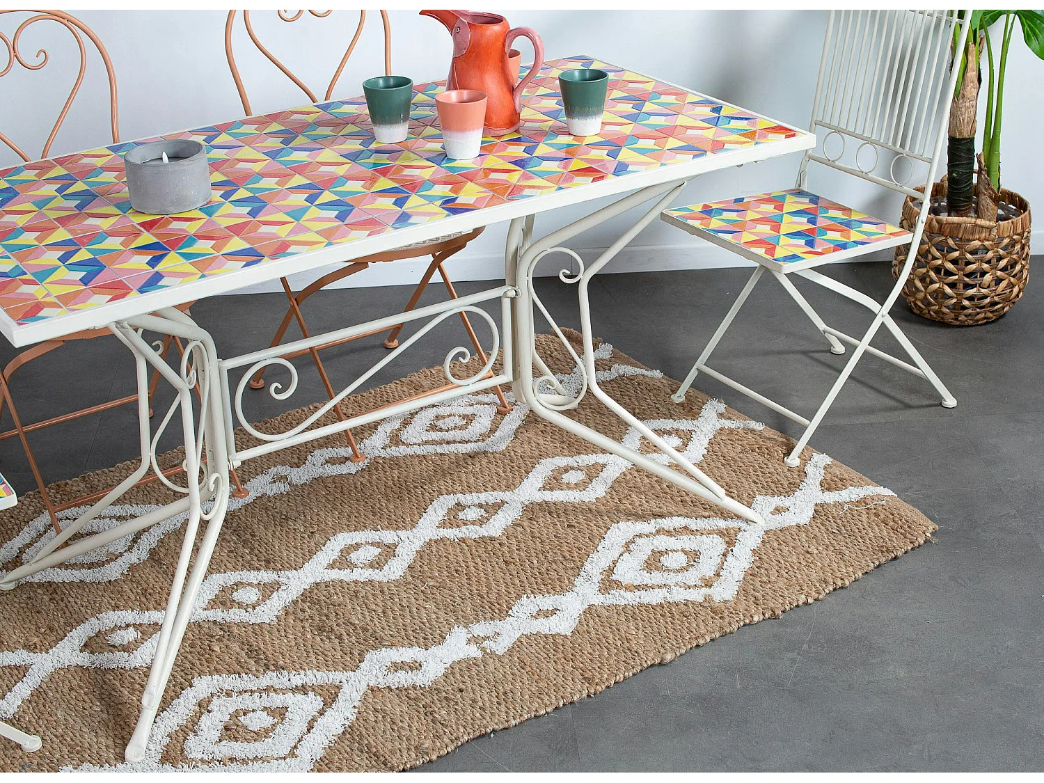 Table de jardin carreaux de ciment multicolores 140 cm GRENADE