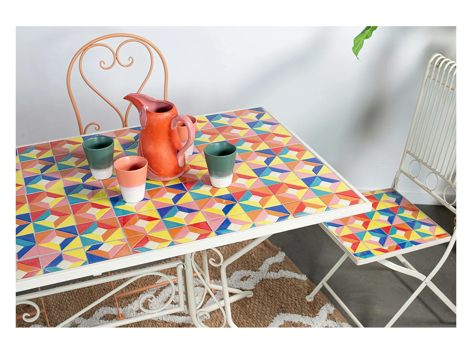Table de jardin carreaux de ciment multicolores 140 cm GRENADE