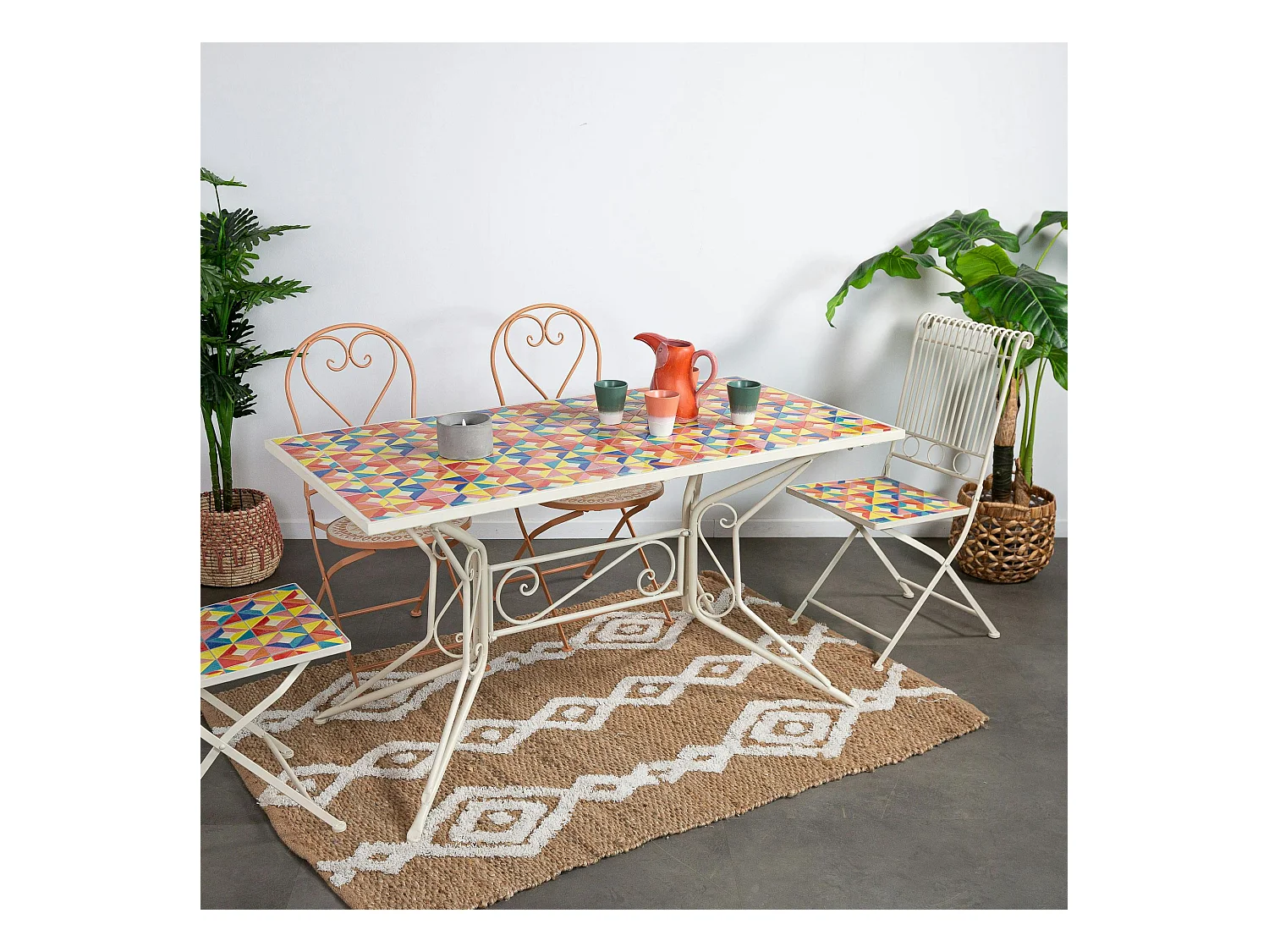 Table de jardin carreaux de ciment multicolores 140 cm GRENADE