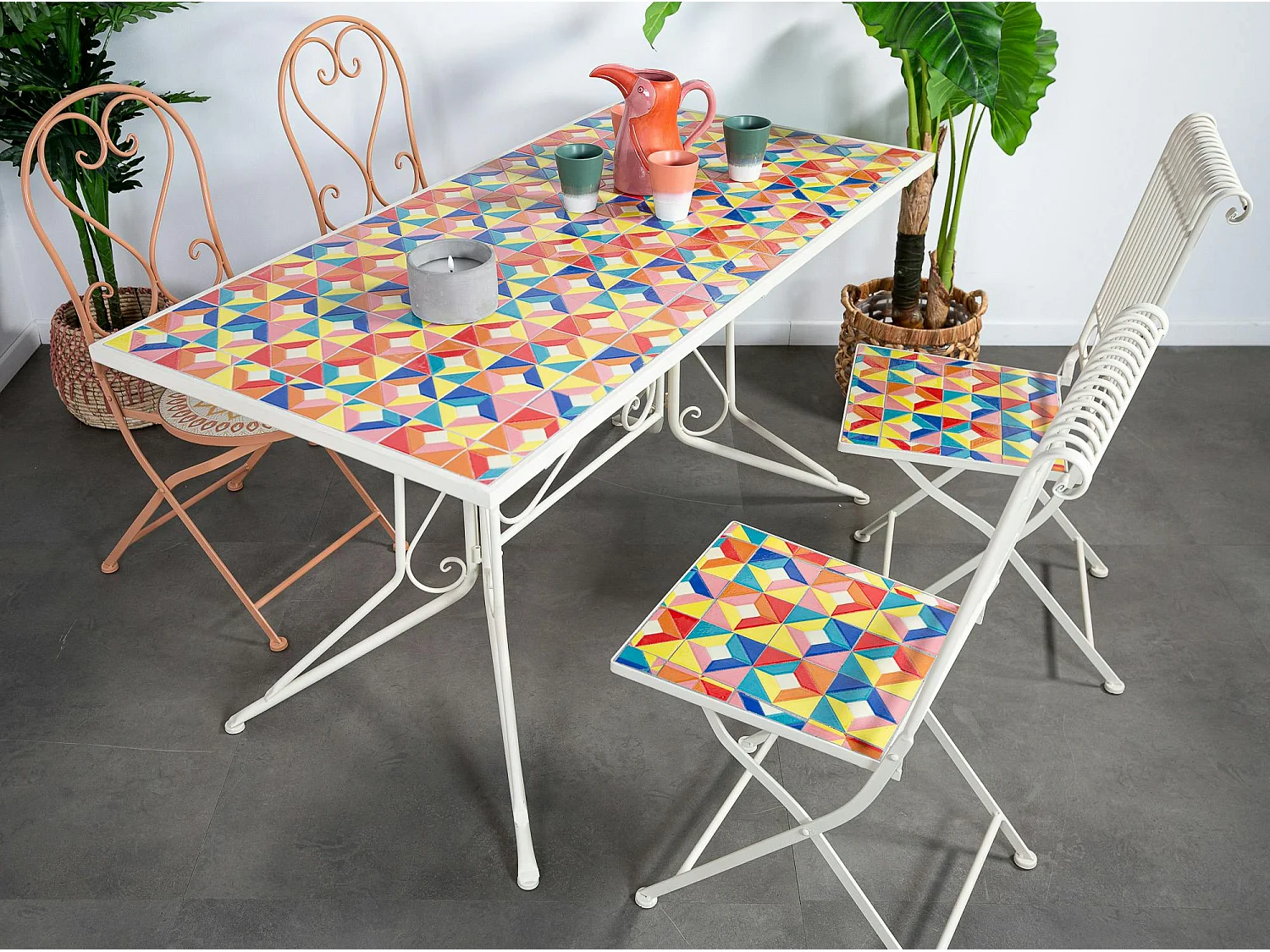Table de jardin carreaux de ciment multicolores 140 cm GRENADE