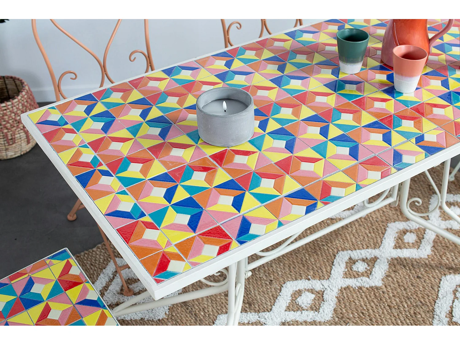 Table de jardin carreaux de ciment multicolores 140 cm GRENADE