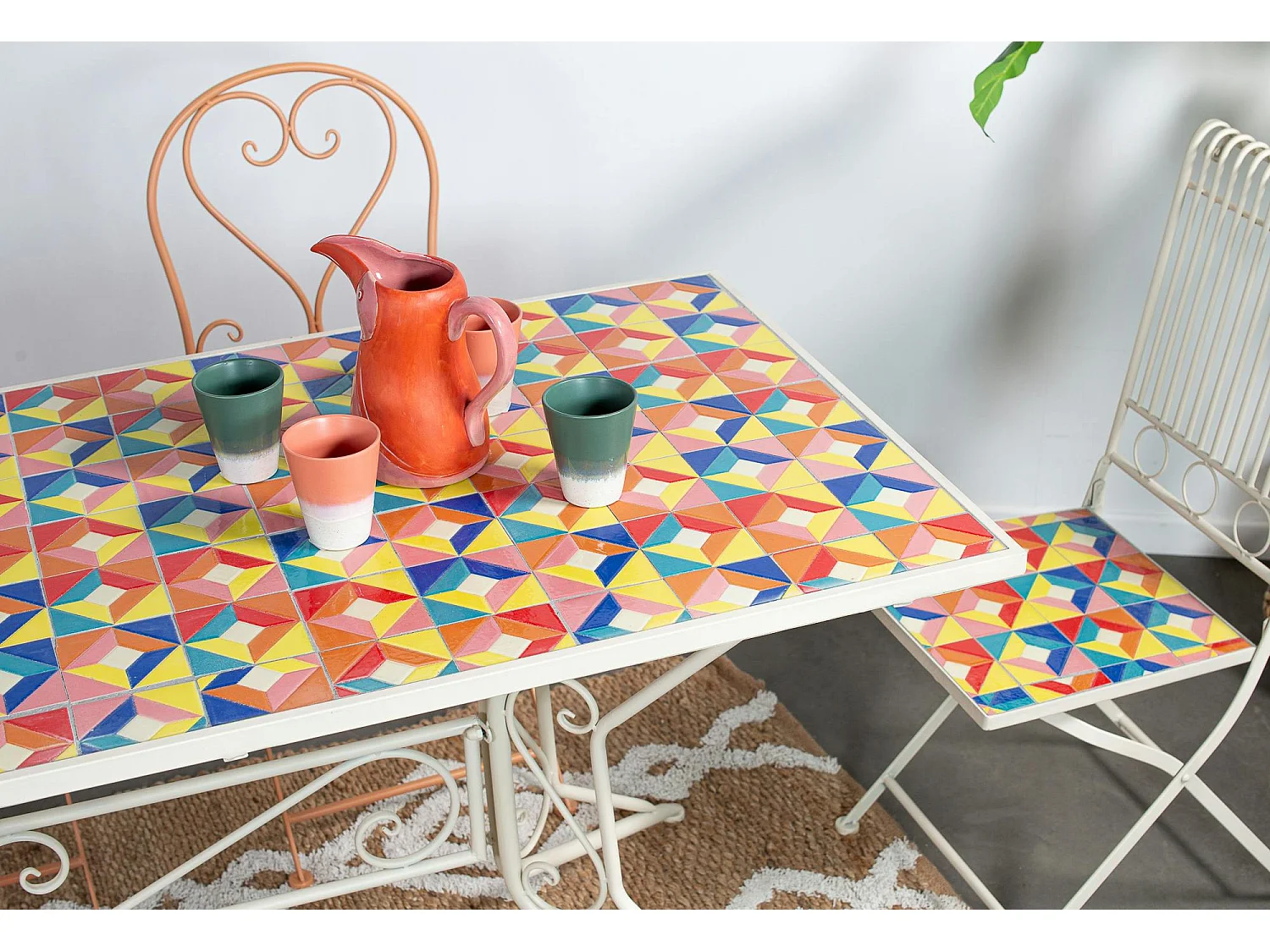 Table de jardin carreaux de ciment multicolores 140 cm GRENADE