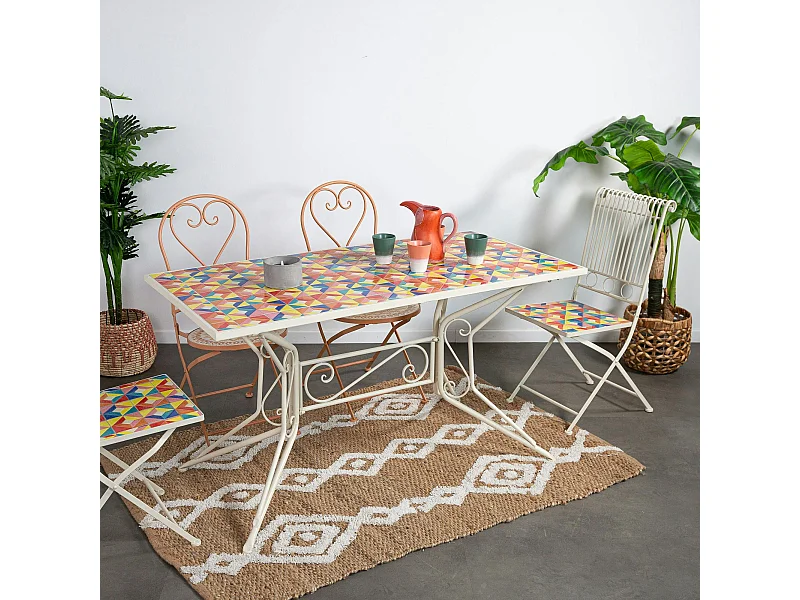 Table de jardin carreaux de ciment multicolores 140 cm GRENADE