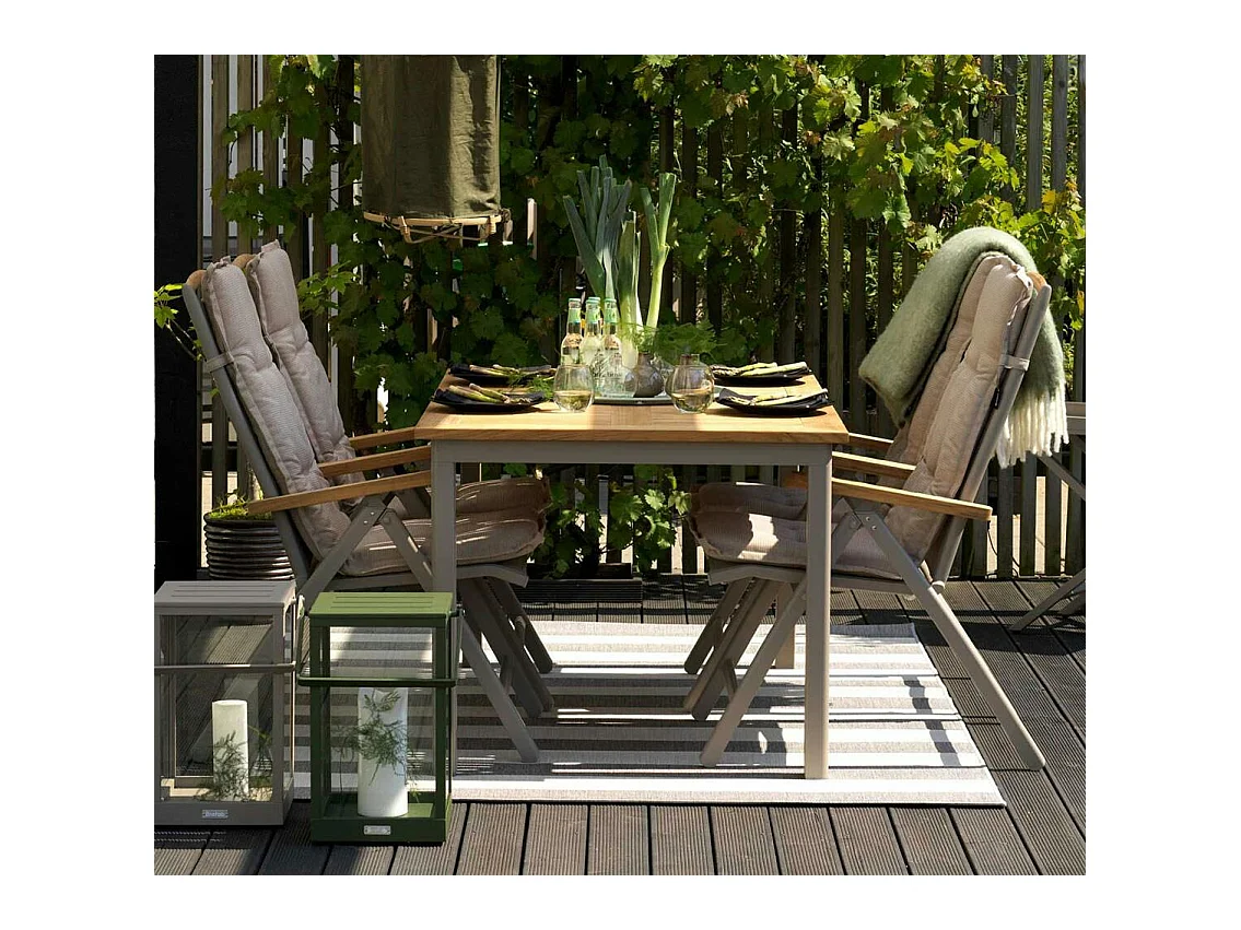 Table de jardin extensible en aluminium gris sable et teck 152/210 cm OSLO