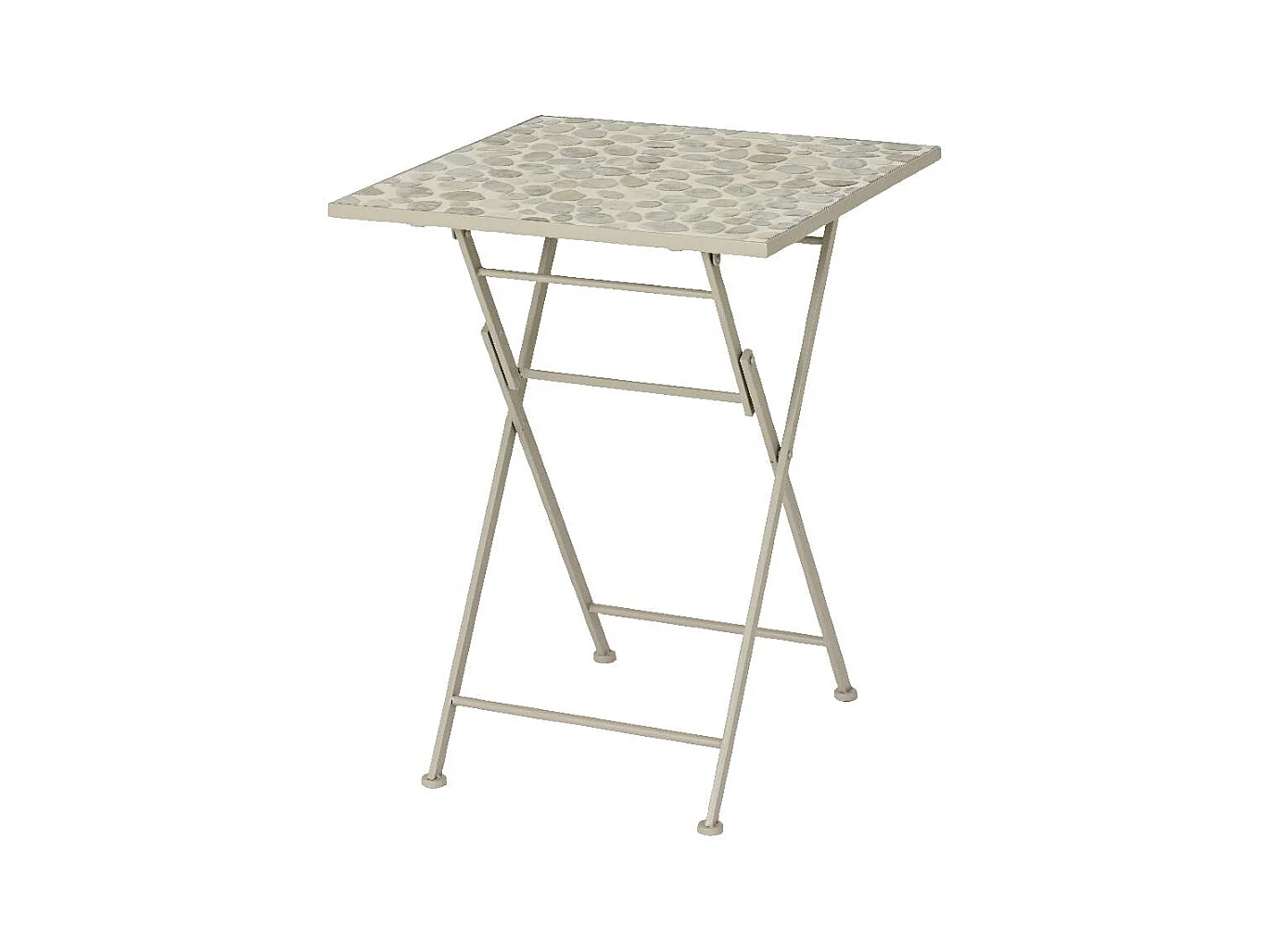 Table de jardin carrée 58 cm gris/beige décor mosaïque galets GRENADE