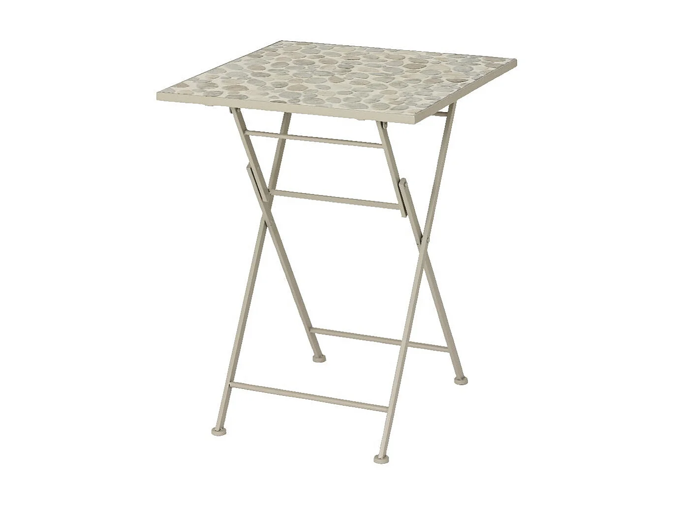 Table de jardin carrée 58 cm gris/beige décor mosaïque galets GRENADE