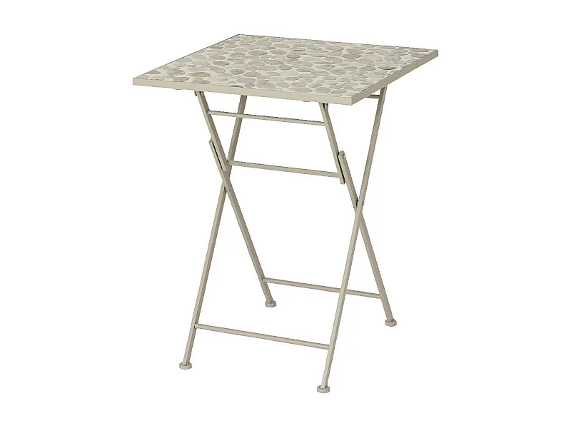 Table de jardin carrée 58 cm gris/beige décor mosaïque galets GRENADE