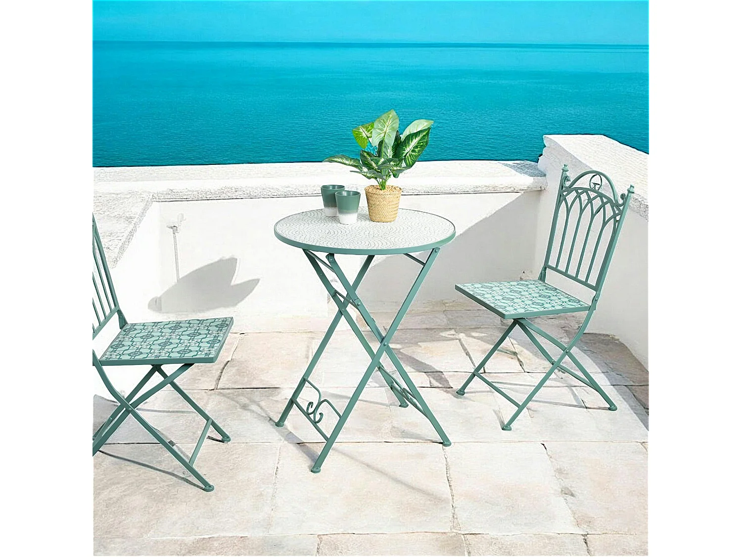 Table de balcon pliante vert d'eau D 60 cm GRENADE