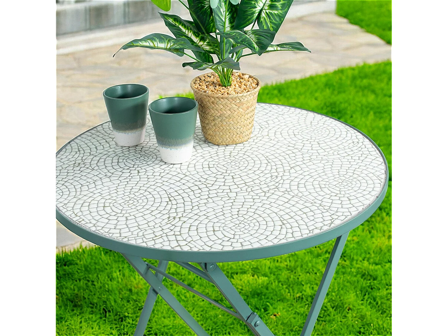 Table de balcon pliante vert d'eau D 60 cm GRENADE