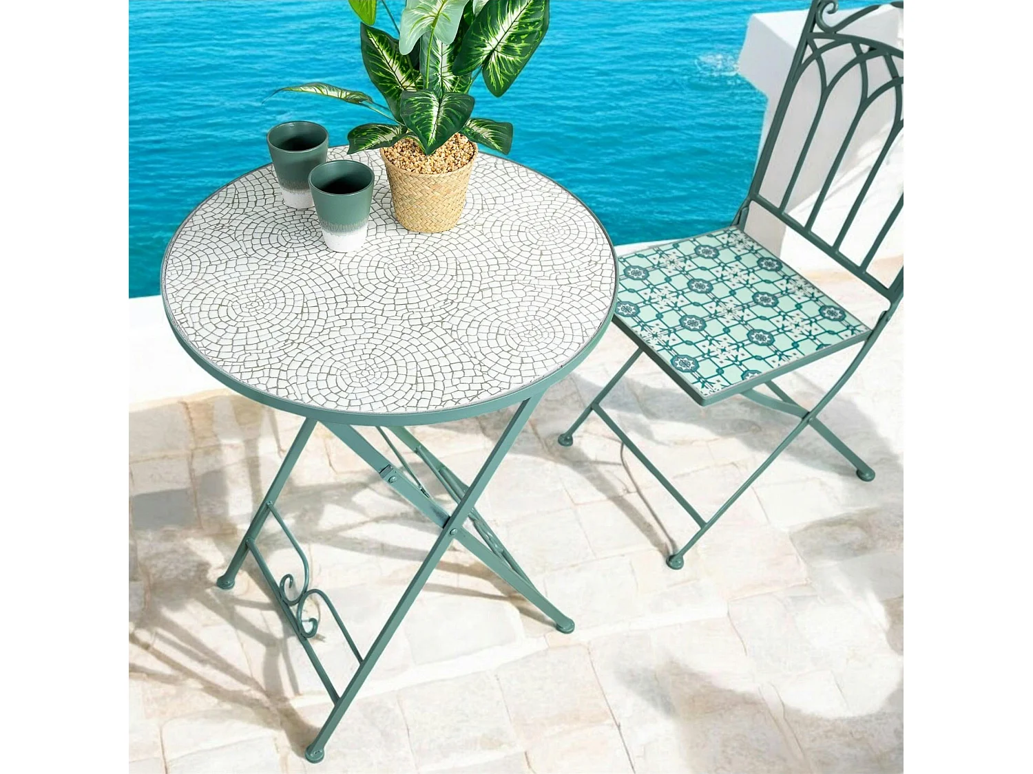 Table de balcon pliante vert d'eau D 60 cm GRENADE