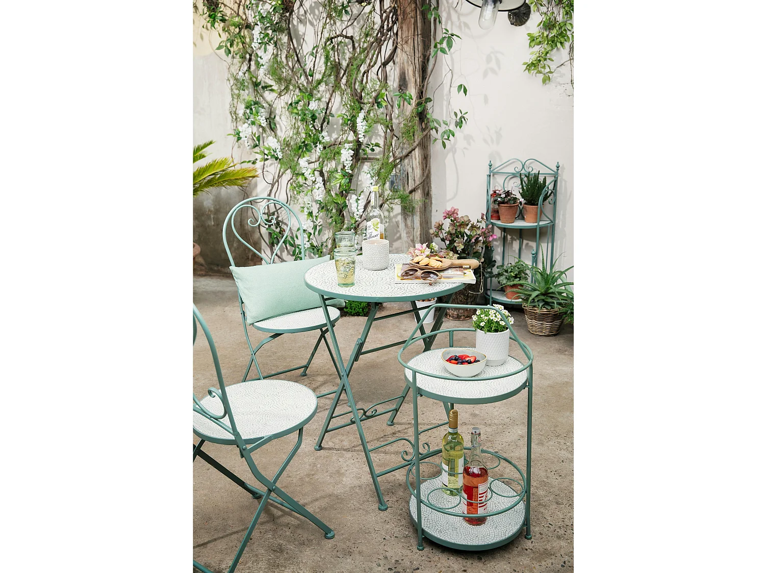 Table de balcon pliante vert d'eau D 60 cm GRENADE