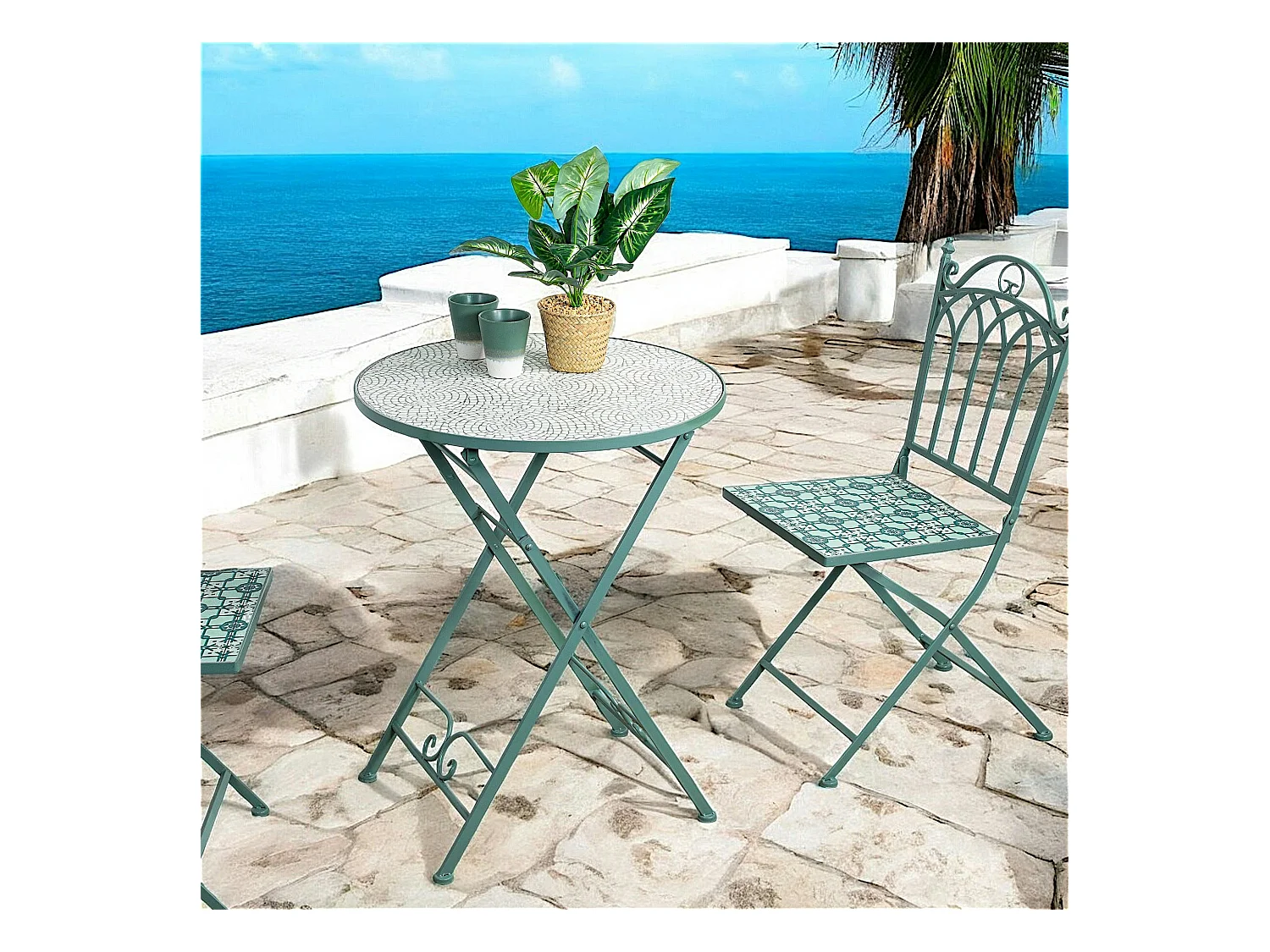 Table de balcon pliante vert d'eau D 60 cm GRENADE