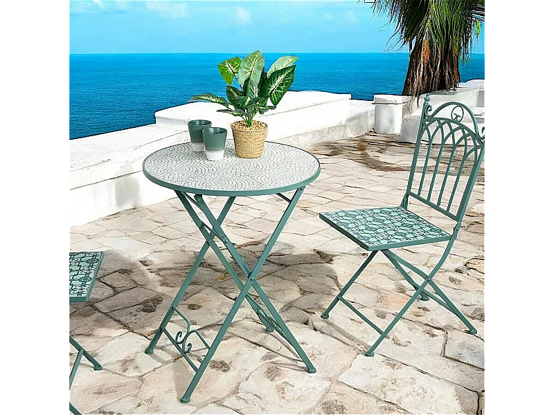Table de balcon pliante vert d'eau D 60 cm GRENADE