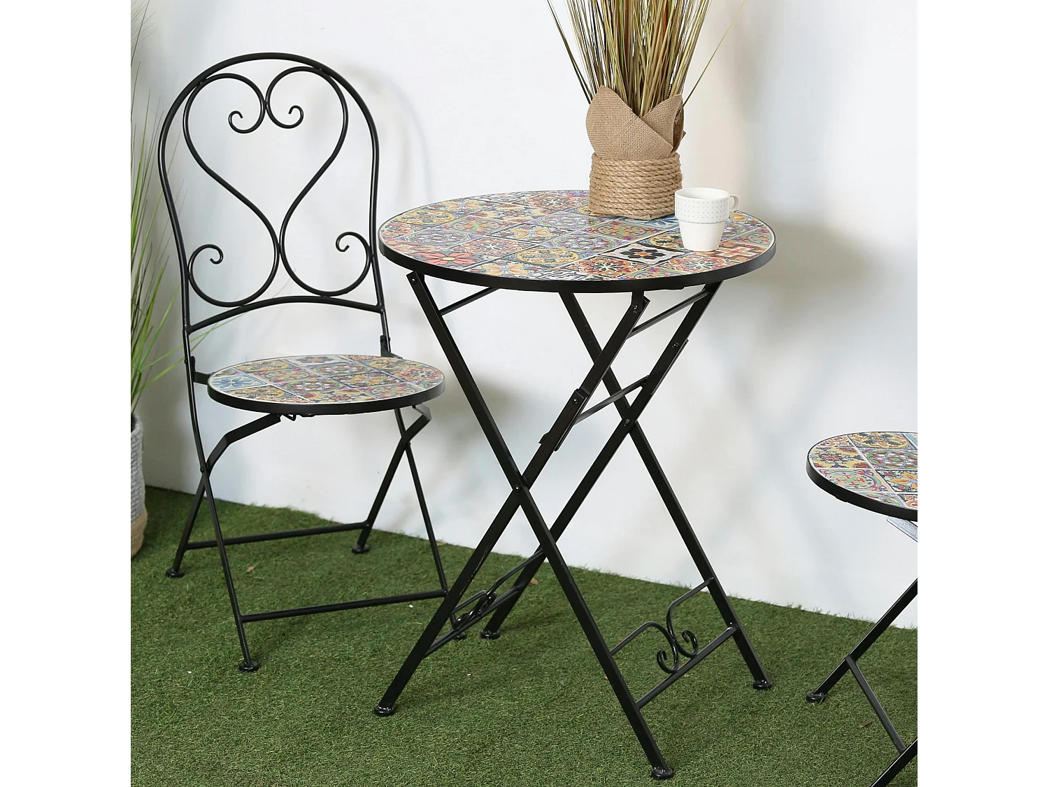Petite table de jardin carreaux de ciment mix couleurs D60 GRENADE