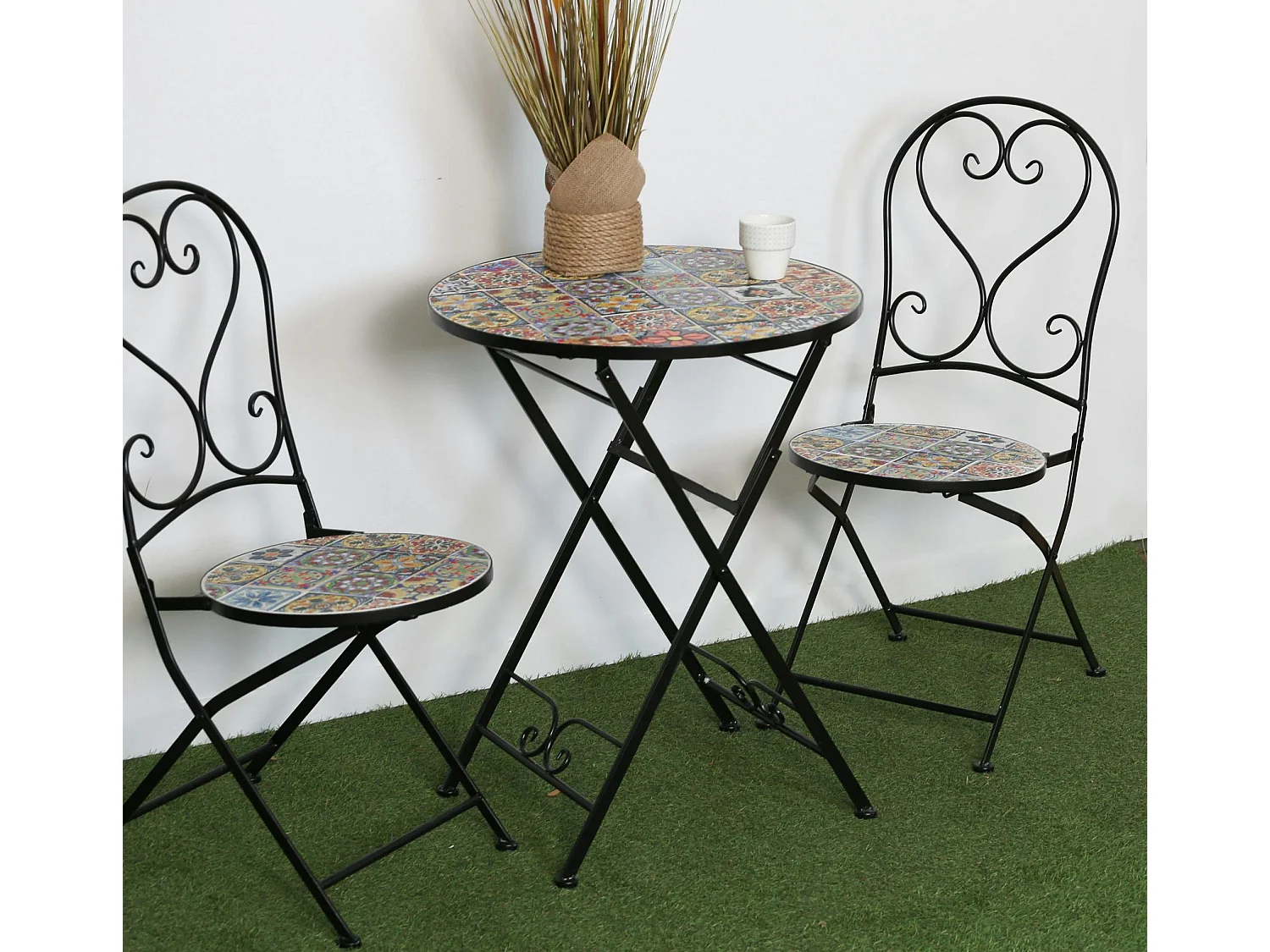 Petite table de jardin carreaux de ciment mix couleurs D60 GRENADE